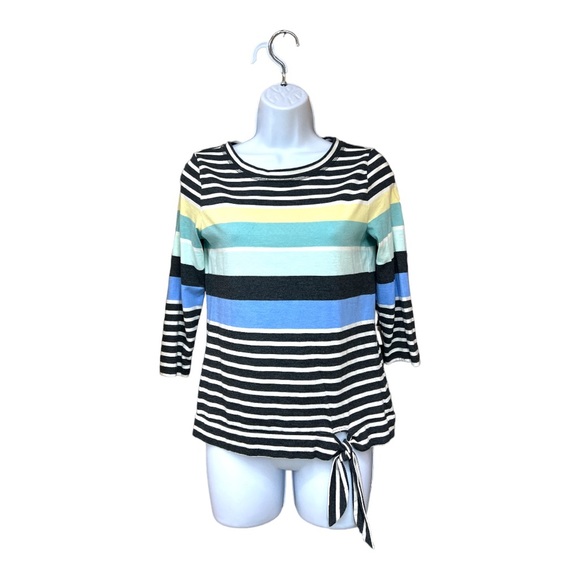 SzP T by Talbots 3/4 Sleeve Knot Front Striped Top - Picture 2 of 7